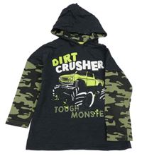 Černo-army melírované triko s monster truckem a kapucí Kiki&Koko