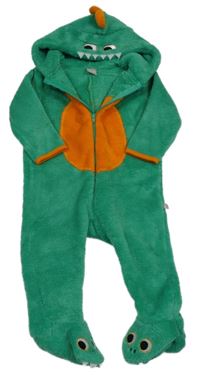 Zeleno-oranžová plyšová kombinéza s kapucí - příšerka Smile