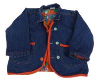 Tmavomodro-červená riflová jarní bunda s límečkem 