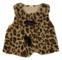 Světlehnědo-hnědo-černé vzorované kožešinové zateplené bolérko s mašlemi RIVER ISLAND