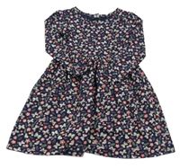 Tmavomodré šaty s kytičkami a motýlky dopodopo