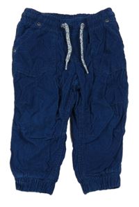 Tmavopetrolejové cuff manšestrové podšité kalhoty H&M