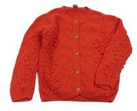 Červený vzorovaný perforovaný propínací svetr s 3D puntíky Tu