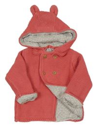 Jahodový propínací podšitý svetr s kapucí s oušky M&S