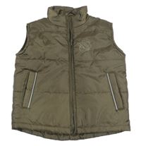 Tmavokhaki prošívaná šusťáková zateplená vesta s klukem a buldozerem Kiki&Koko