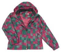 Zeleno-růžovo-černá kostkovaná šusťáková jarní bunda s odepínací kapucí McKinley