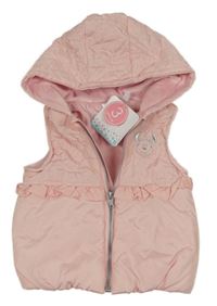 Nové - světlerůžová šusťáková zateplená vesta s Minnie a volánky a kapucí Disney