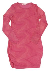 Tmavorůžovo-korálové vzorované tylové elastické podšité šaty Candy Coutute