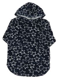 Tmavomodrý froté župan s bílými hvězdičkami a kapsou a kapucí Tu