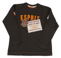 Tmavohnědé melírované triko s logem a nápisy ESPRIT