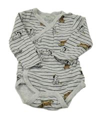 Světlešedo-černé pruhované melírované zavinovací body s pejsky KIABI