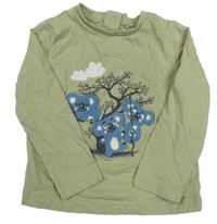 Světlekhaki melírované triko s koalami a stromečkem 