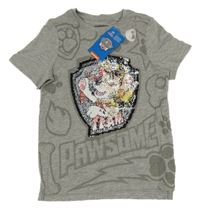 Nové - šedé melírované tričko s erbem z překlápěcích flitrů s PAW PATROL C&A