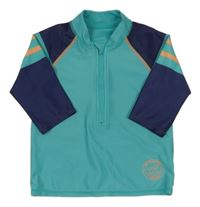 Modrozeleno-tmavomodré UV triko se znakem se žralokem a pruhy Tu