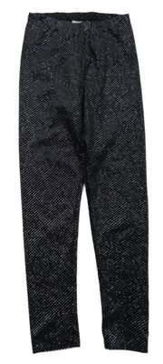 Černo-stříbrné puntíkaté sametové legíny Matalan