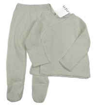Nové - 2Set - Bílé žebrované zavinovací mikinotriko + polodupky ZARA