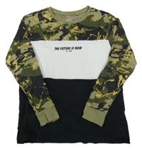 Černo-bílo-army pyžamové triko s nápisem Next