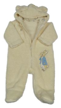 Smetanová huňatá podšitá kombinéza s králíčkem - Peter Rabbit a kapucí St. Bernard