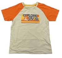 Béžovo-oranžové tričko s pruhy a nápisy Mountain Warehouse
