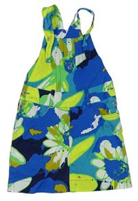 Modro-zelená vzorovaná plátěná sukně s laclem  