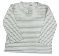 Smetanovo-šedé pruhované žebrované triko s knoflíky H&M