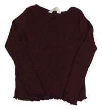 Vínové žebrované triko H&M