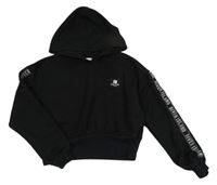 Černá crop mikina s nášivkou a kapucí River Island