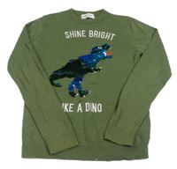 Khaki svetr s dinosaurem z překlápěcích flitrů H&M