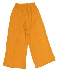 Oranžové žebrované wide leg lehké kalhoty Zara
