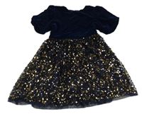 Tmavomodré sametovo/flitrové šaty Primark