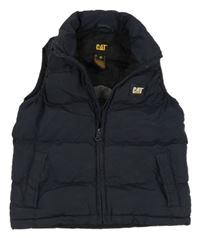 Tmavomodrá šusťáková zateplená vesta s nášivkou CAT