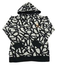 Šedo-černá vzorovaná mikina s nápisem a kapucí Nutmeg