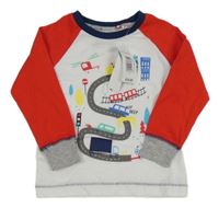 Nové - Bílo-červené triko s auty a silnicí Matalan