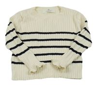 Krémovo-černý žebrovaný svetr s pruhy H&M