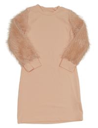 Růžové žebrovano/chlupaté šaty s třpytkami