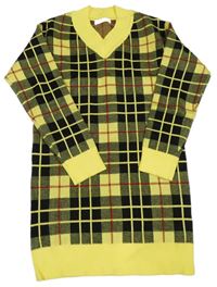 Žluto-černo-červené kostkované svetrové šaty Shein