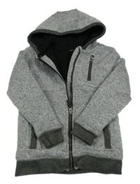 Šedá melírovaná pletená zateplená propínací mikina s kapucí George