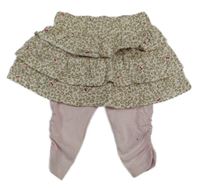 Světlerůžové capri legíny s bílou vzorovanou sukní s kočkami