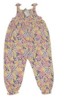 Nové - Bílo-barevný květovaný kalhotový overal Primark