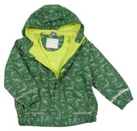 Zelená nepromokavá lehce zateplená bunda s dinosaury a kapucí Kiki&Koko