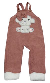 Starorůžové žebrované laclové kalhoty se slonem