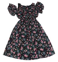 Černé květované šifonové šaty Page One Young