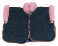 Tmavomodré melírované fleecové zateplené pončo s kožešinou