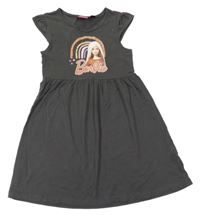 Antracitové bavlněné šaty s Barbie a duhou