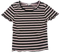 Černo-bílo-růžové pruhované žebrované crop tričko Primark