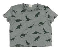 Šedé crop tričko s dinosaury Shein