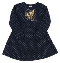 Tmavomodré puntíkaté teplákové šaty s koníky Topolino