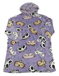 Fialová oversize domácí plyšová mikina se zvířátky a kapucí F&F