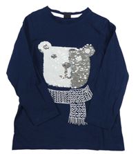 Tmavomodré triko s medvědem z překlápěcích flitrů Kiki&Koko