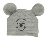 Šedá pletená čepice s Púem a bambulemi George